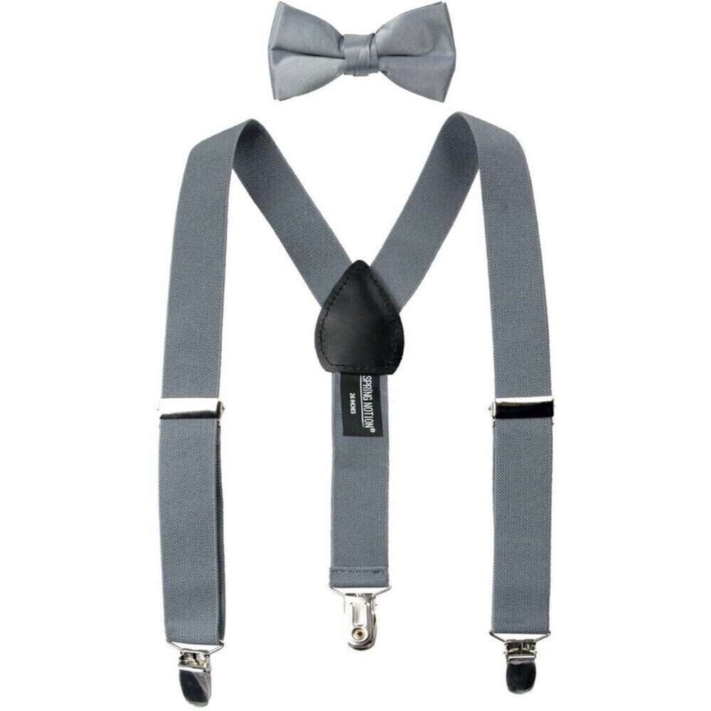 Spring Notion Gray Suspenders and Bow Tie Set Sz Large